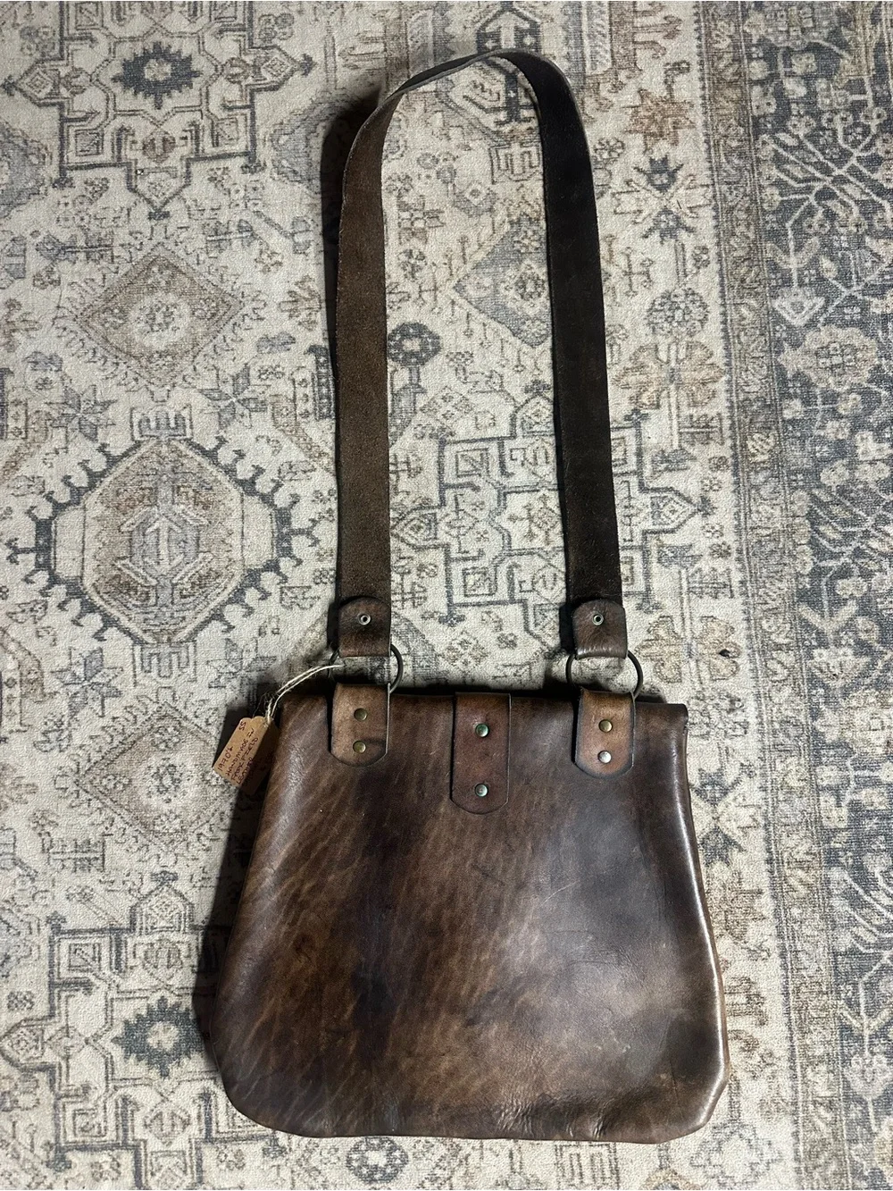 Women's Two-Tone Brown Leather Satchel with Strap